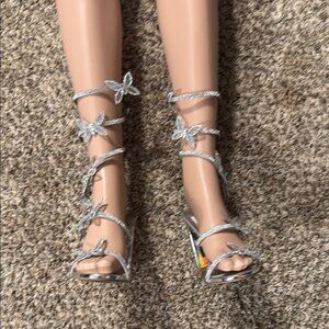 Silver Strappy Heels with Butterfly Accents